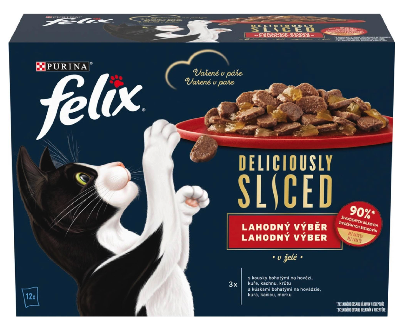 Felix Deliciously Sliced hovězí kuře kachna a krůta v želé 12 x 80 g
