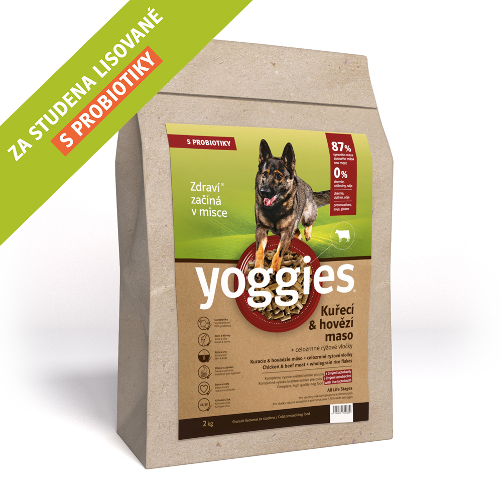 2kg Yoggies Kuřecí&hovězí maso, granule lisované za studena s probiotiky