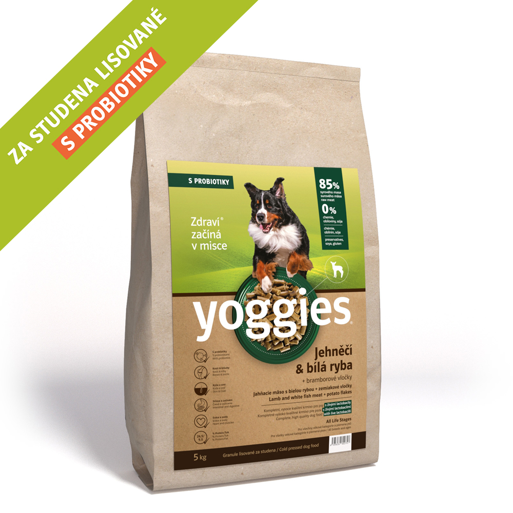 5kg Yoggies Jehněčí maso&bílá ryba, granule lisované za studena s probiotiky