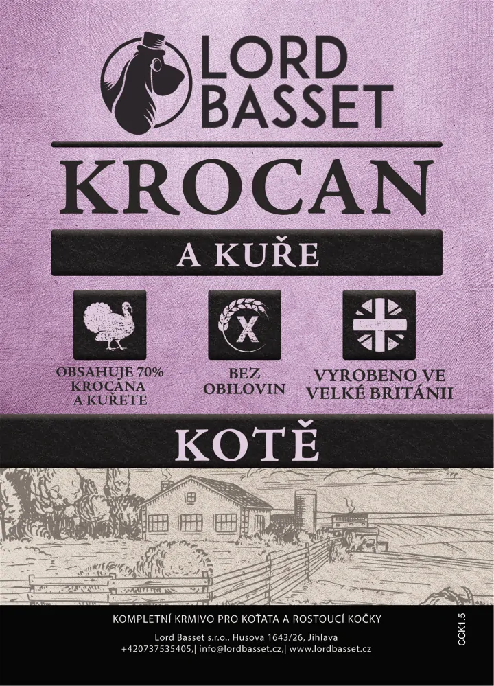 Lord Basset HOLISTIC bez obilnin Kotě KROCAN A KUŘE 1,5kg