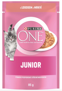 Purina ONE Junior kapsa mini filetky losos s mrkví ve šťávě 85g