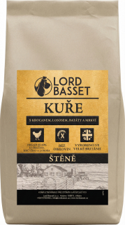 Lord Basset ŠTĚNĚ bez obilovin pro všechna plemena KUŘE s KRŮTOU A LOSOSEM 2Kg