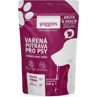 YOGGIES vařená potrava pro psy krůta & králík s dýňovými semínky 650g