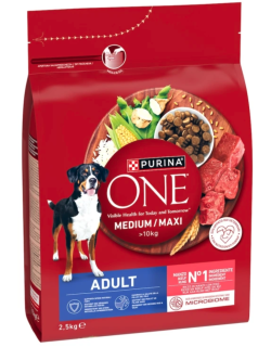 Purina ONE Medium/Maxi Adult s hovězím 2,5 kg