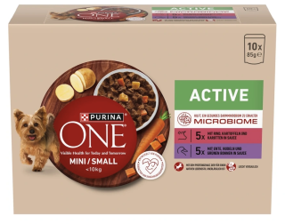 Purina ONE Mini Dog Active hovězí a kachna ve šťávě 10x85g