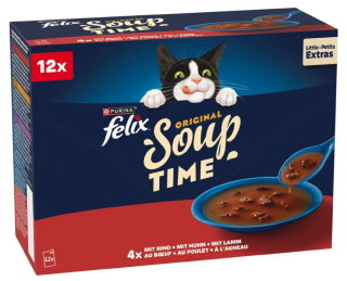 FELIX Soup polévka pro kočky, lahodný výběr, hovězí, kuřecí, jehněčí 12 x 48 g