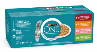 PURINA ONE STERILCAT Mini filetky s kuřetem, krůtou, hovězím, lososem se zeleninou 60 x 85g
