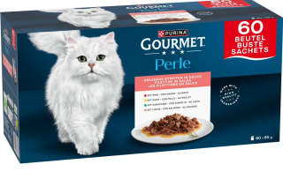 Gourmet Perle hovězí, kuřecí, králičí a losos 60 x 85 g