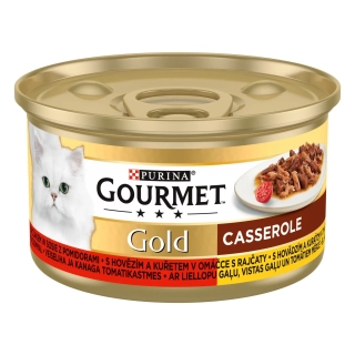 Gourmet Gold cat Casserole Hovězí, Kuřecí v rajčatové omáčce 85 g